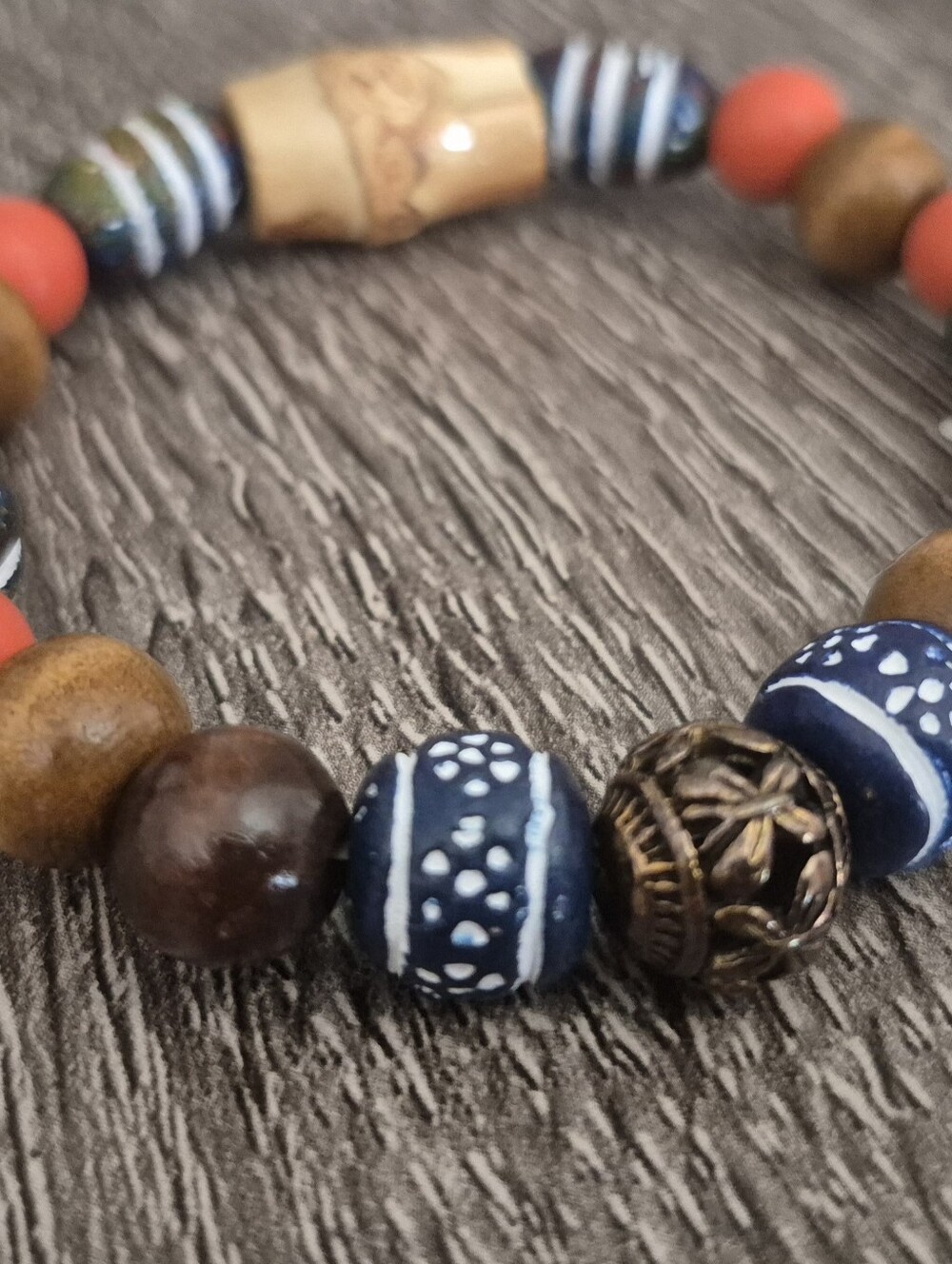 Men's Tribal Ancient Terracotta Clay And Bamboo Braclet Set! - Picture 2 of 3